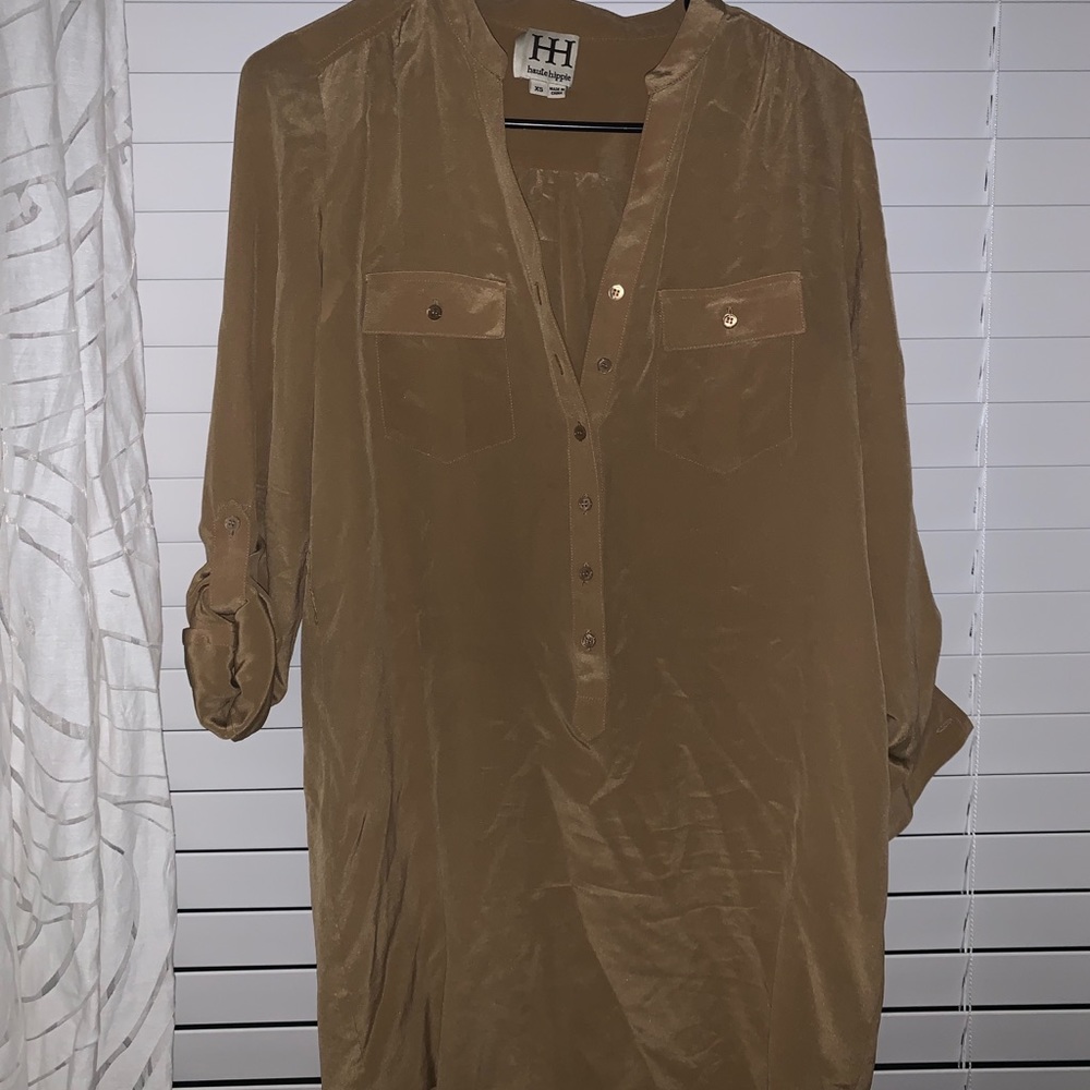Haute Hippie Silk shirt dress-taupe